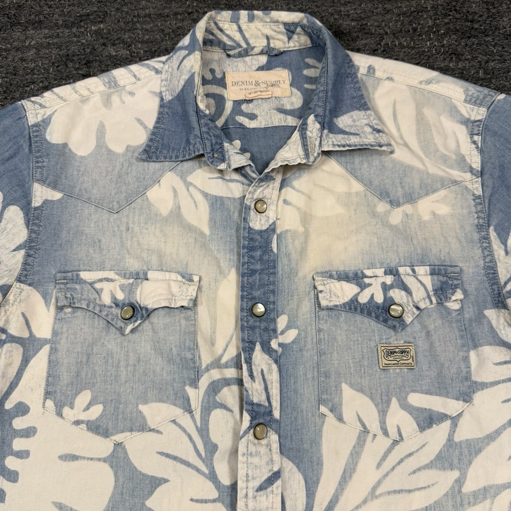 Denim Supply Ralph Lauren Shirt Men Medium Floral  Western Pearl Snap Hawaiian